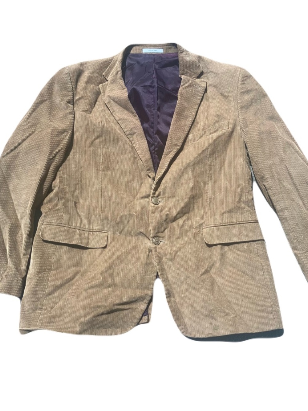 SOLD Source Unknown Men's Corduroy Blazer in Tan with Purple Lining